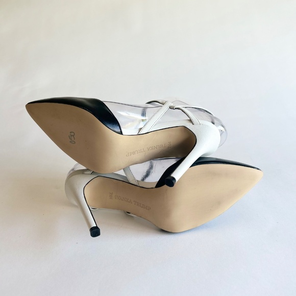 Ivanka Trump Itgeava Black White Leather Point Toe Heeled Slingbacks size 7.5 - Picture 8 of 16